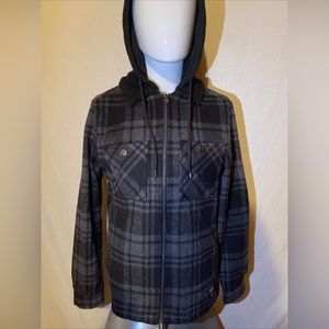WESC Plaid Sherpa Fleece Hooded Zip Jacket Blk/Gray Mens Size Medium NWT Great